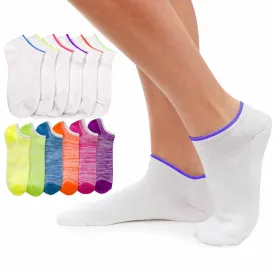 12 Pair Ladies Low Cut Ankle Socks No Show White Neon Assorted Color Girls 9-11