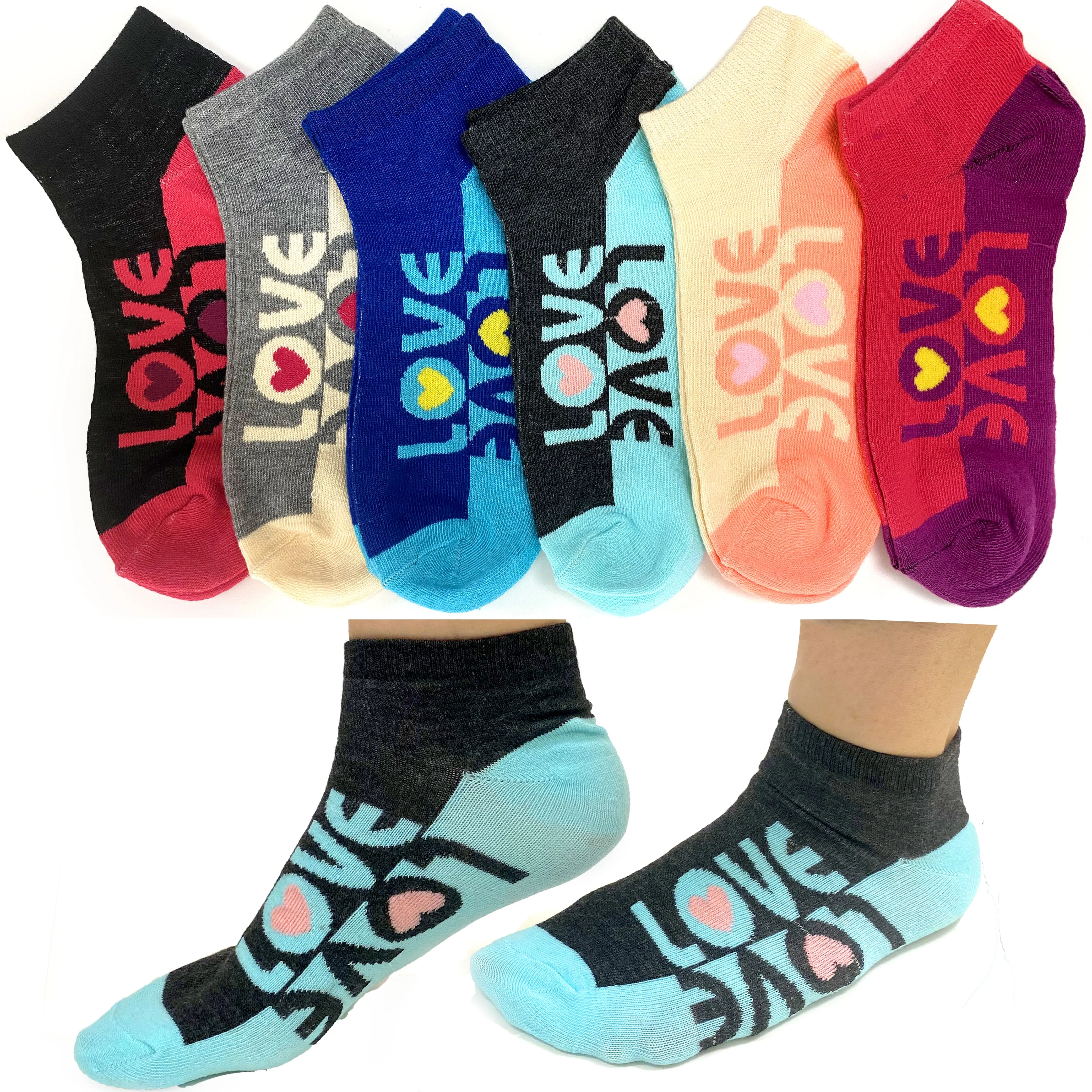 12 Pair Women's Love Ankle Socks Low Cut Multi Color Casual Cotton Size 9-11 NEW