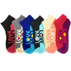 12 Pair Women's Love Ankle Socks Low Cut Multi Color Casual Cotton Size 9-11 NEW