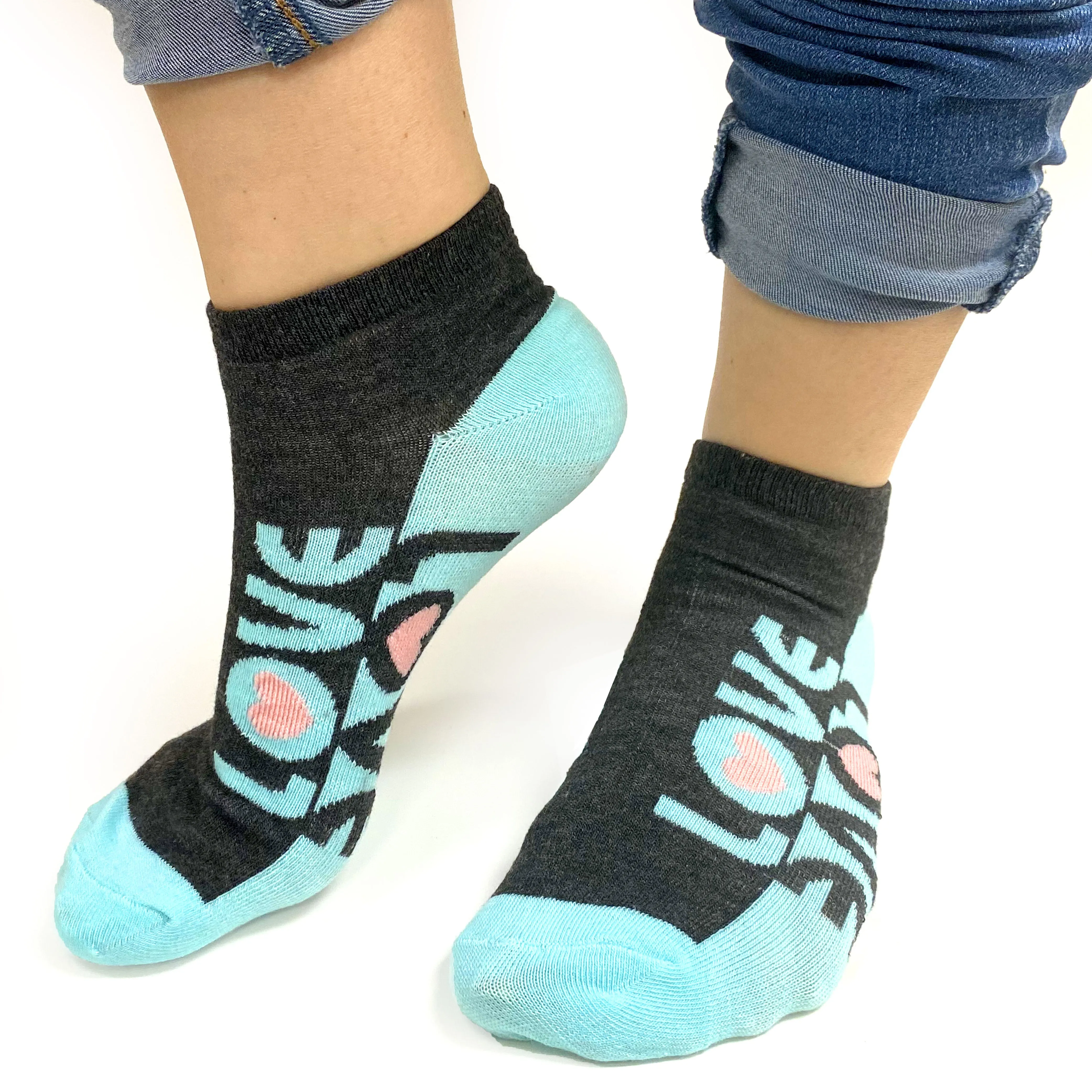 12 Pair Women's Love Ankle Socks Low Cut Multi Color Casual Cotton Size 9-11 NEW