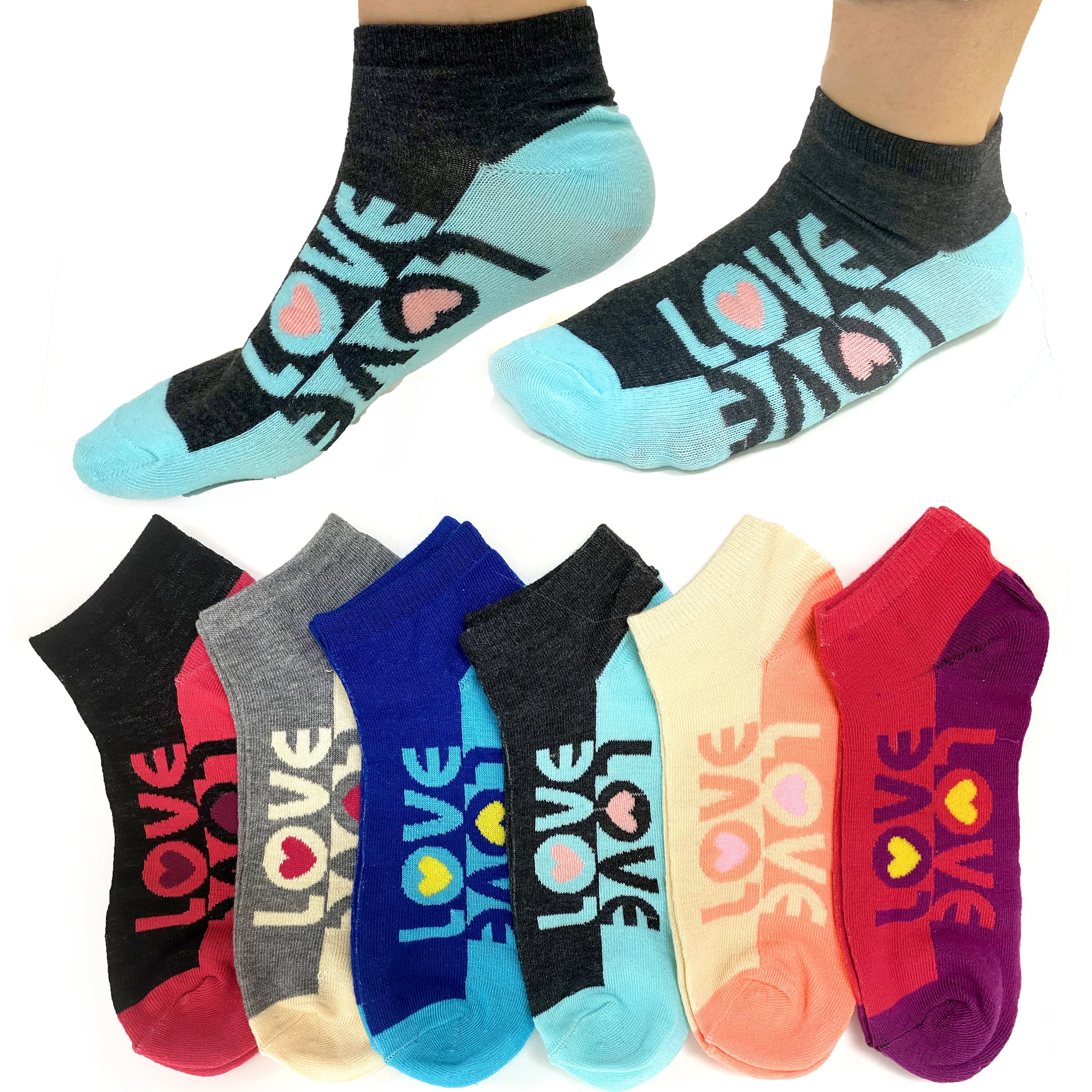 12 Pair Women's Love Ankle Socks Low Cut Multi Color Casual Cotton Size 9-11 NEW