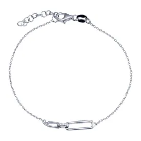 925 Sterling Silver CZ Big and Small Rectangle Charm Bracelet - BGB00347