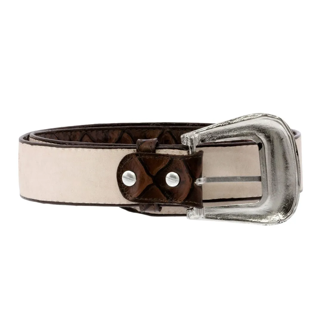 Brown Western Cowboy Belt Pirarucu Fish Leather - Silver Buckle