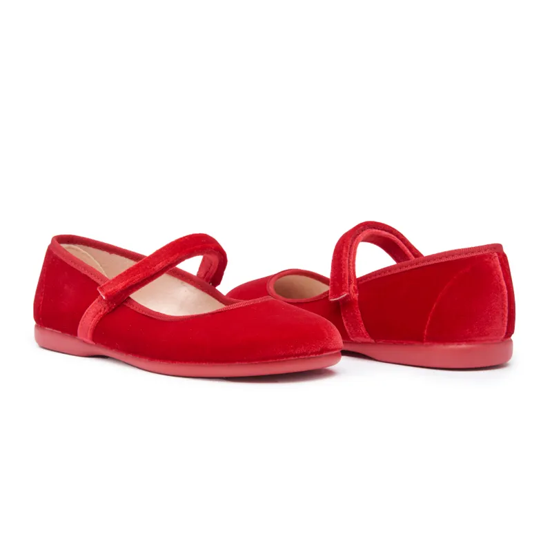 Classic Velvet Mary Janes In Red