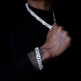 Diamond Prong Baguette Curb Chain 12mm   Bracelet Bundle in White Gold