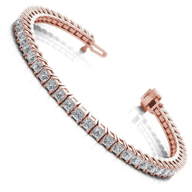 Exquisite 9.00CT Princess Cut Diamond Tennis Bracelet in 14KT Rose Gold
