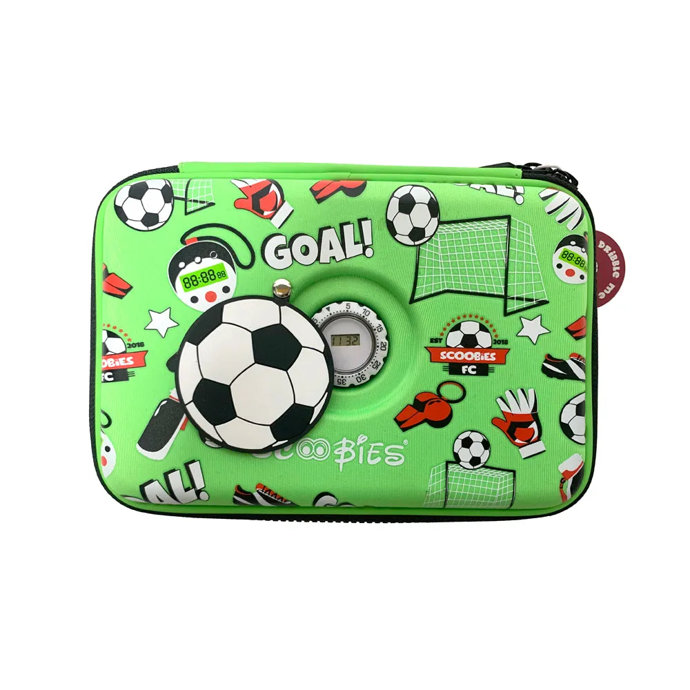 Footie In Scoobies Time Pencil Case  |  In-built Watch  |  Sporty Green Design