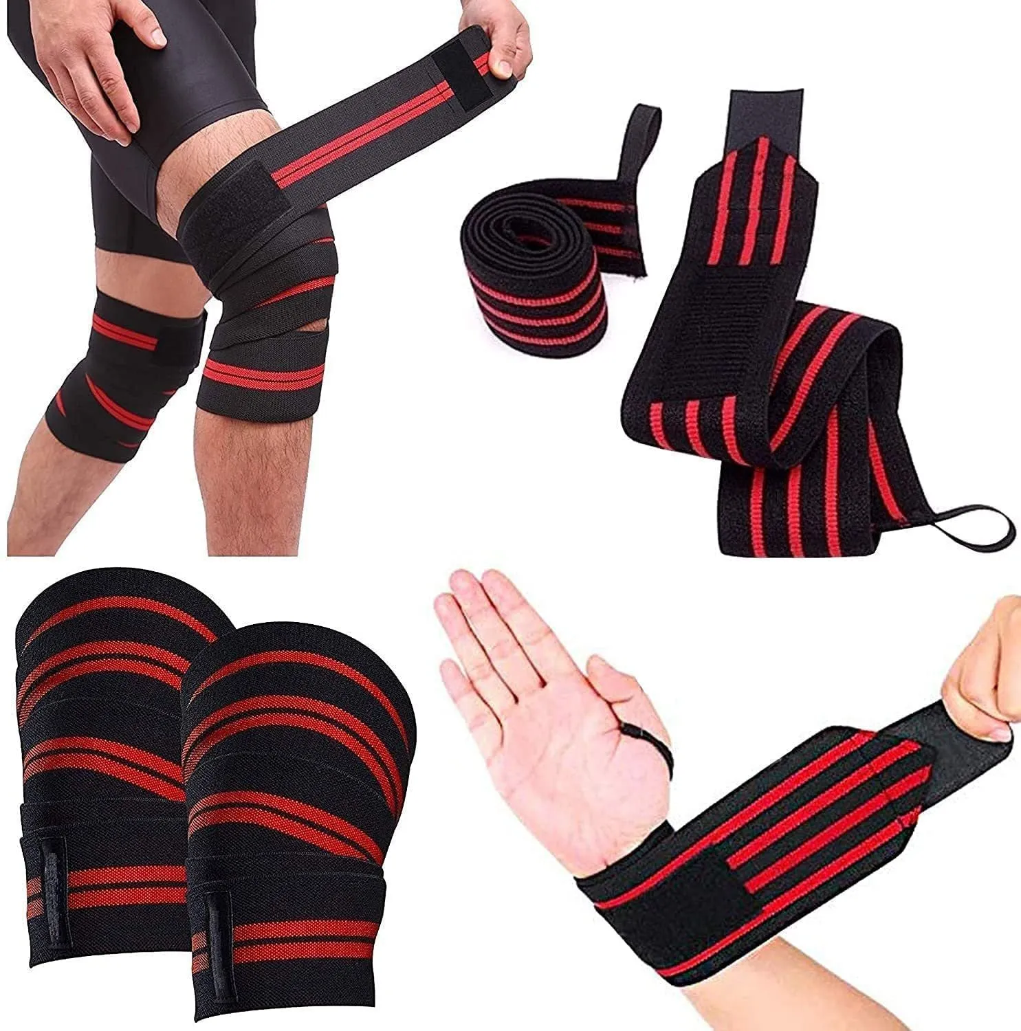 Knee Wraps and Wrist Support Band Combo