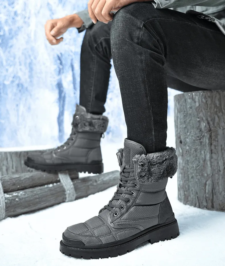 Leather Waterproof Non-slip Hiking Boots for Men with Fur - SF0962