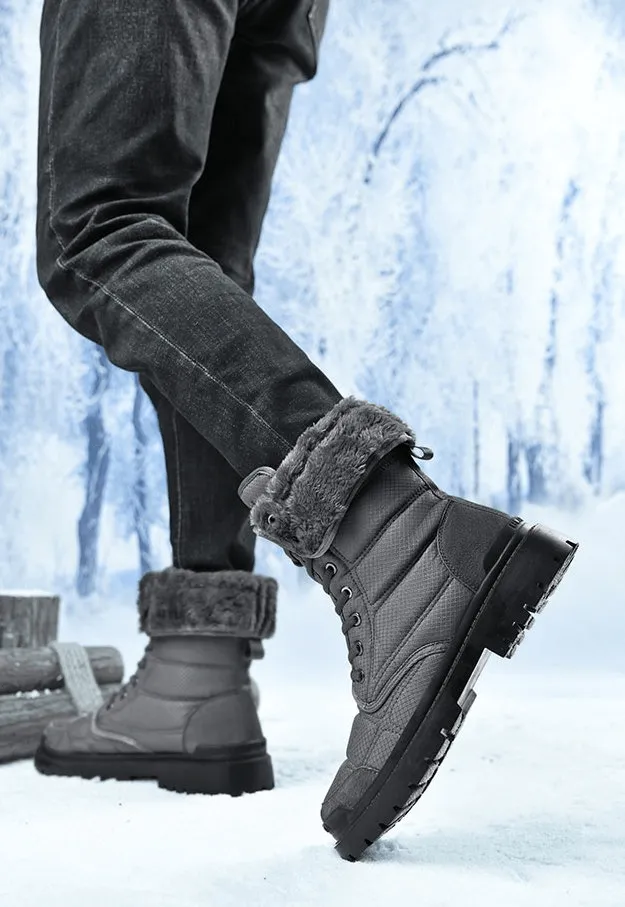 Leather Waterproof Non-slip Hiking Boots for Men with Fur - SF0962