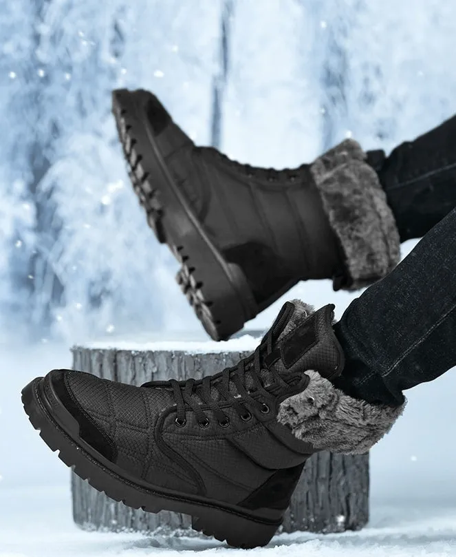 Leather Waterproof Non-slip Hiking Boots for Men with Fur - SF0962
