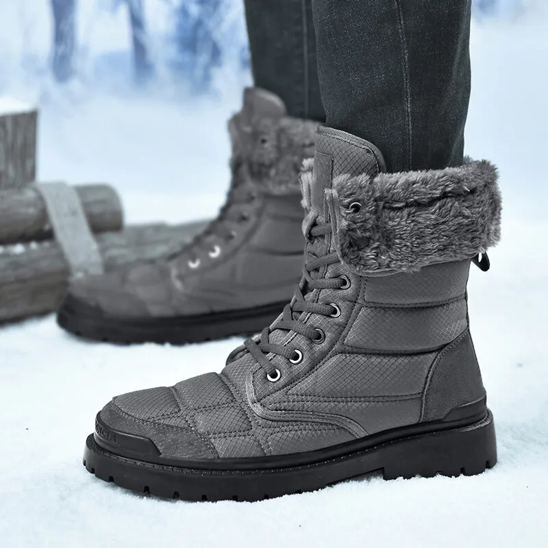 Leather Waterproof Non-slip Hiking Boots for Men with Fur - SF0962