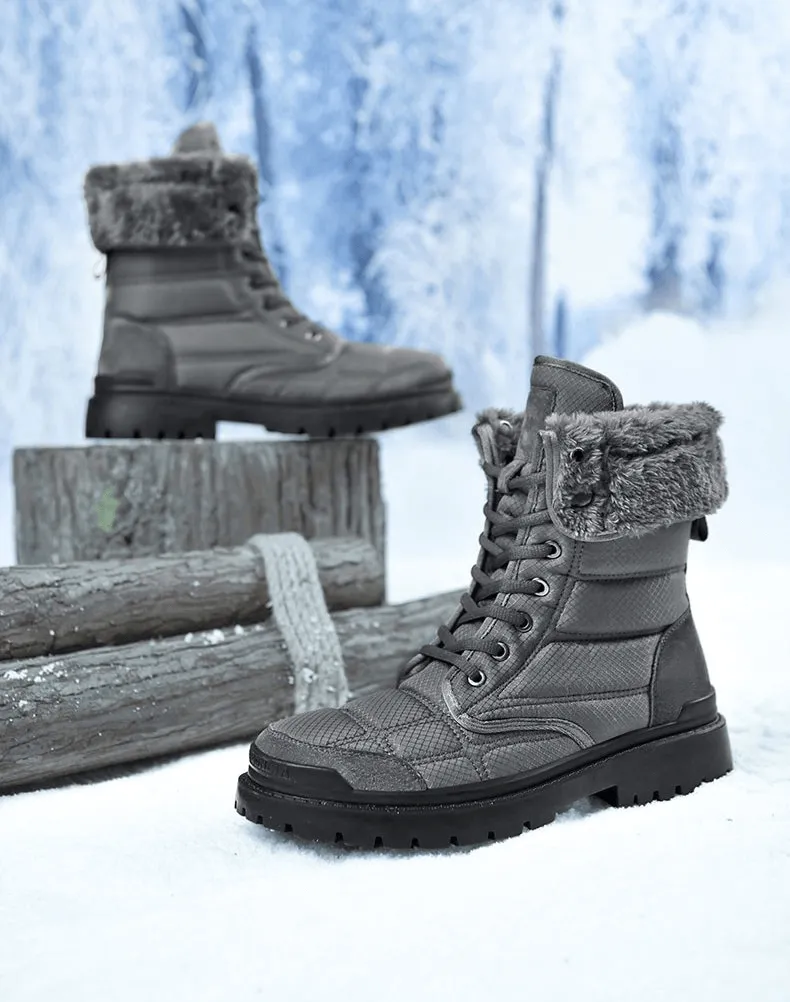 Leather Waterproof Non-slip Hiking Boots for Men with Fur - SF0962