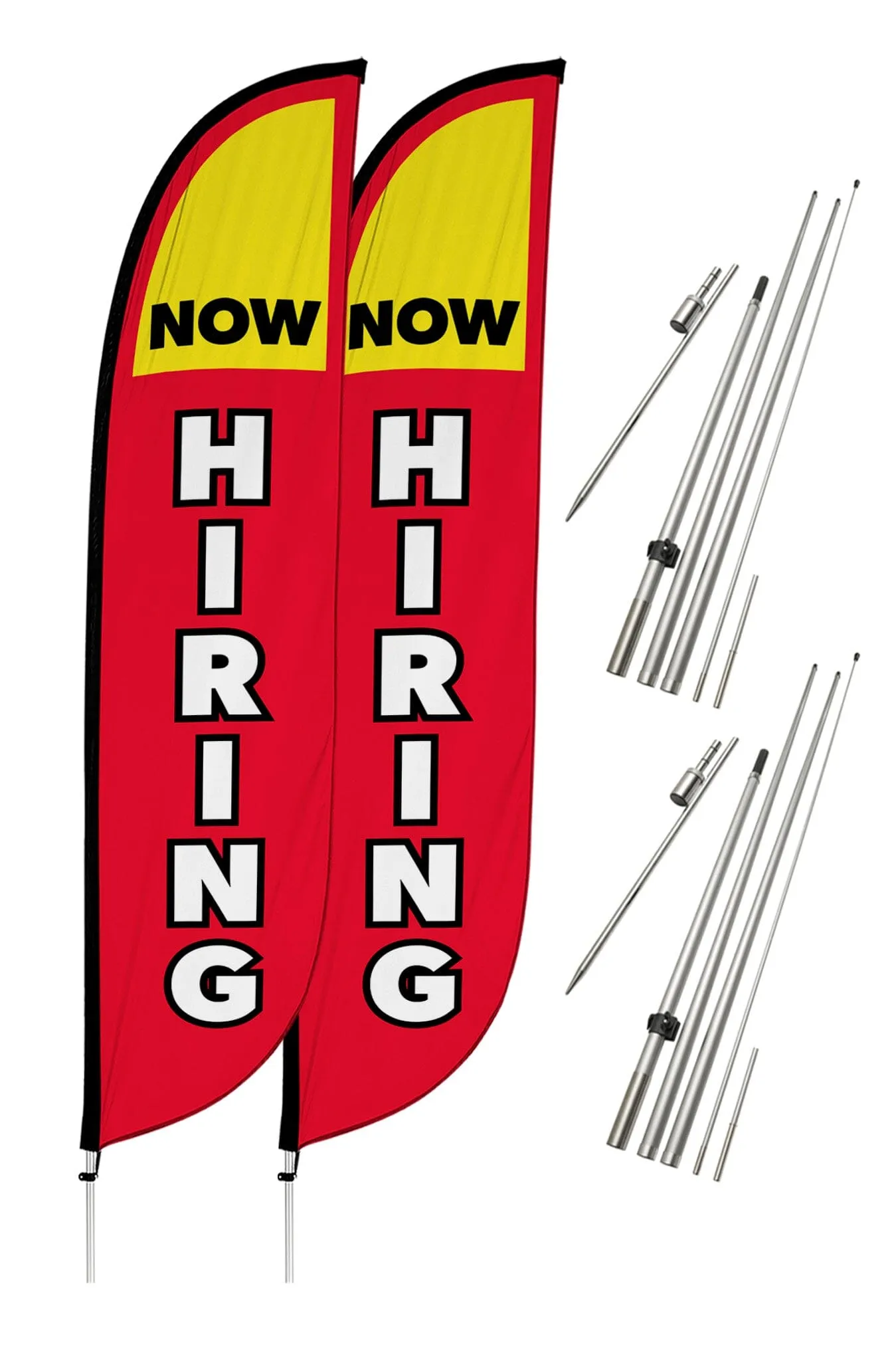 Now Hiring Feather Flag - 2 Pack w/ Ground Spike Pole Set