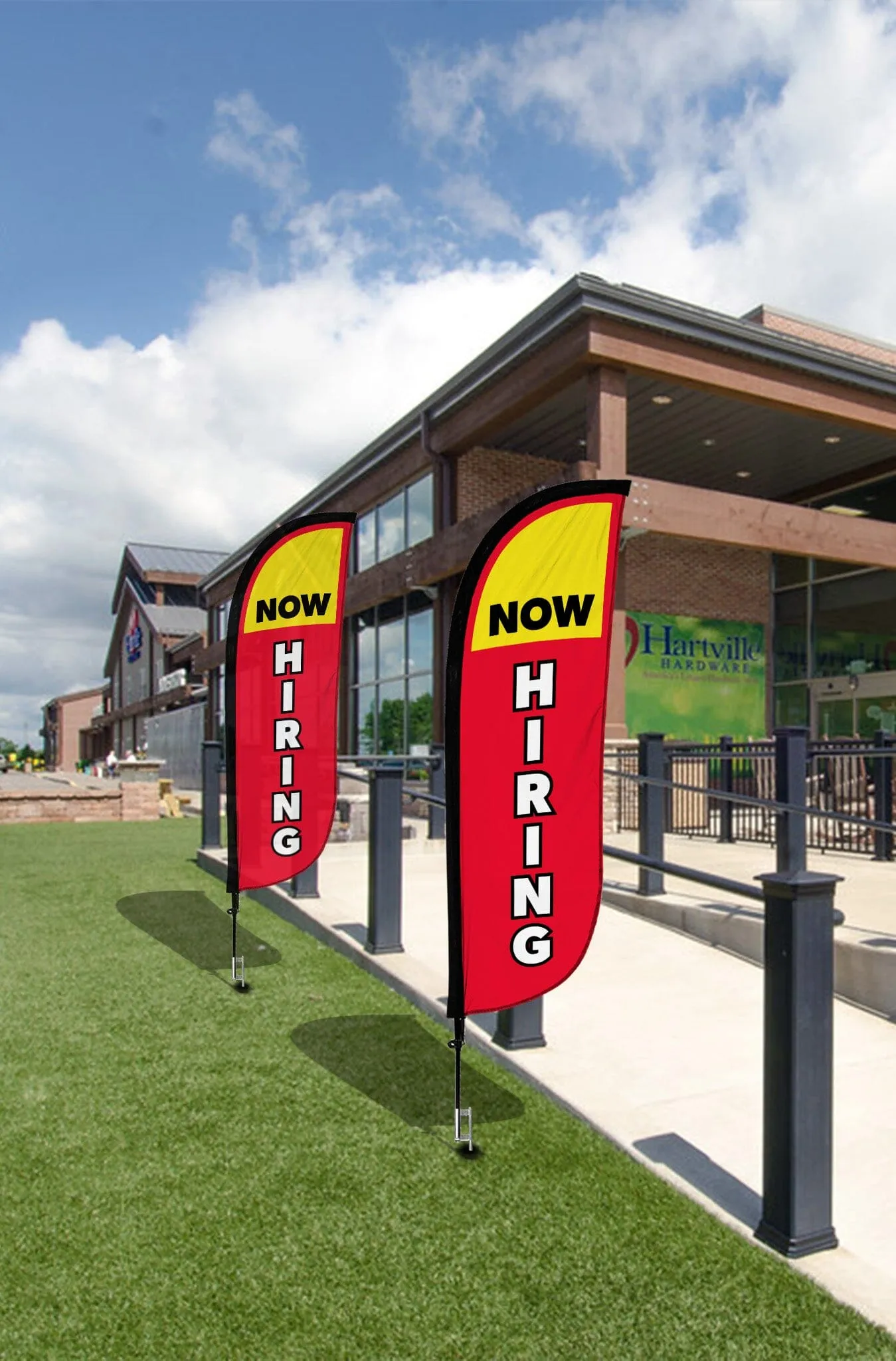 Now Hiring Feather Flag - 2 Pack w/ Ground Spike Pole Set