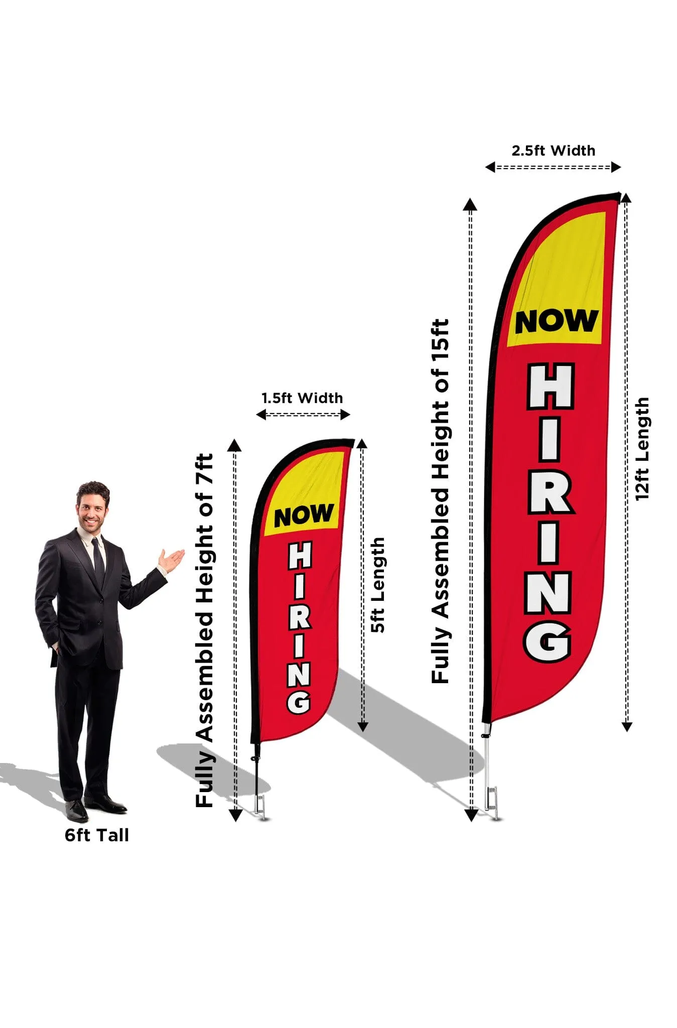 Now Hiring Feather Flag - 2 Pack w/ Ground Spike Pole Set
