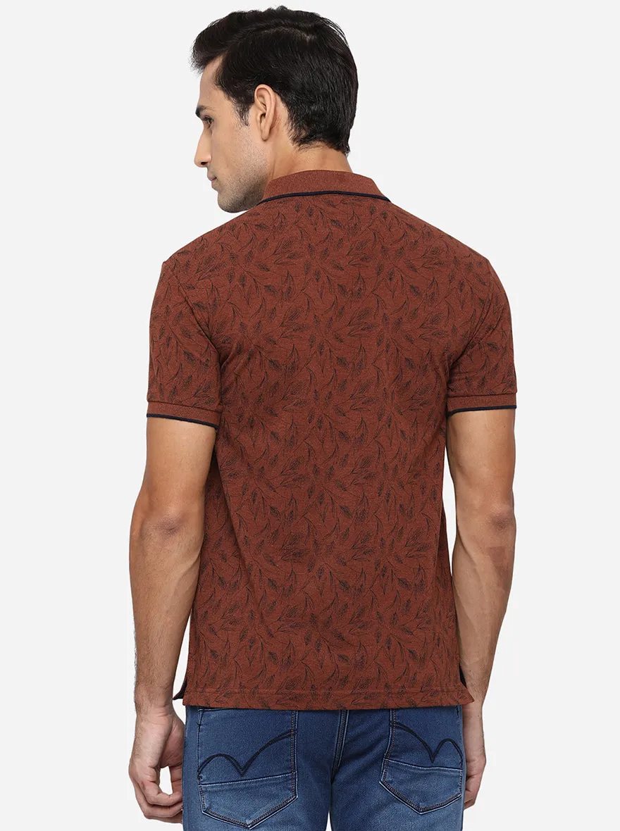 Rustics Brown Printed Slim Fit Polo T-Shirt | Greenfibre