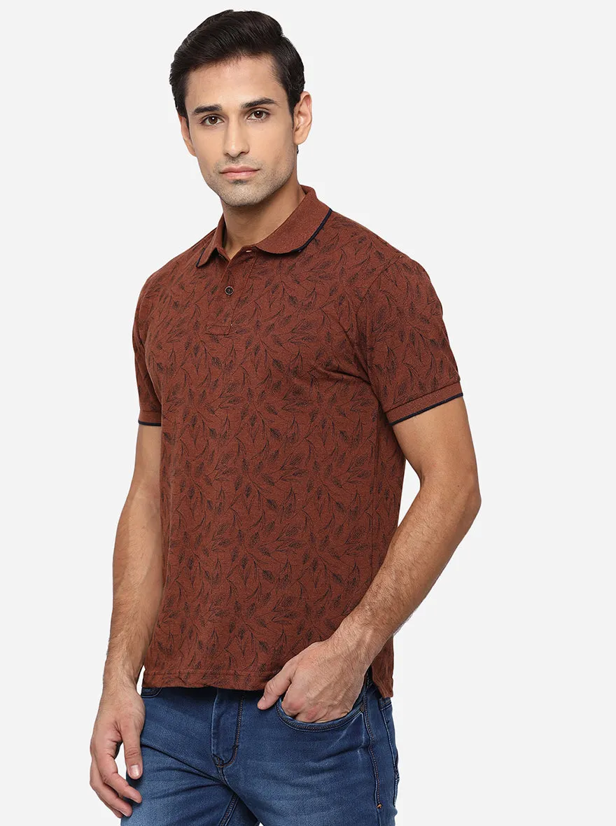 Rustics Brown Printed Slim Fit Polo T-Shirt | Greenfibre