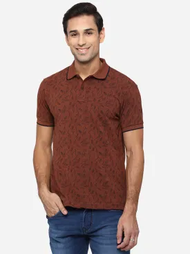 Rustics Brown Printed Slim Fit Polo T-Shirt | Greenfibre