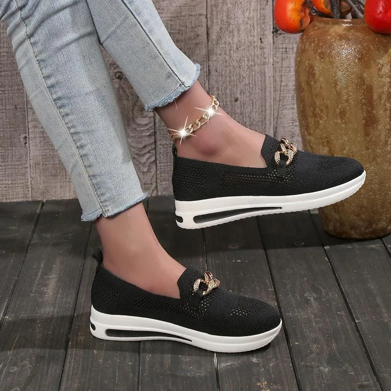 Slip On Mesh solid round head chain Orthopedic Walking Shoes