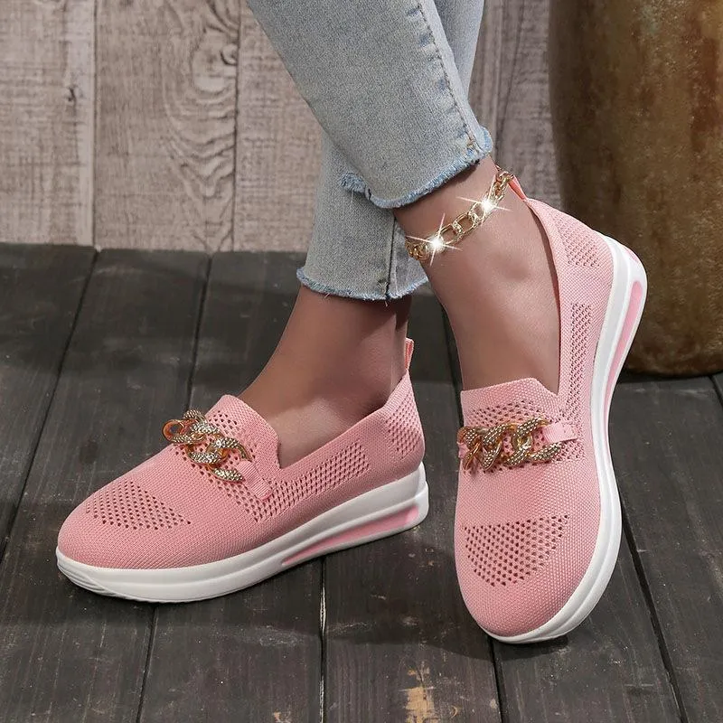 Slip On Mesh solid round head chain Orthopedic Walking Shoes