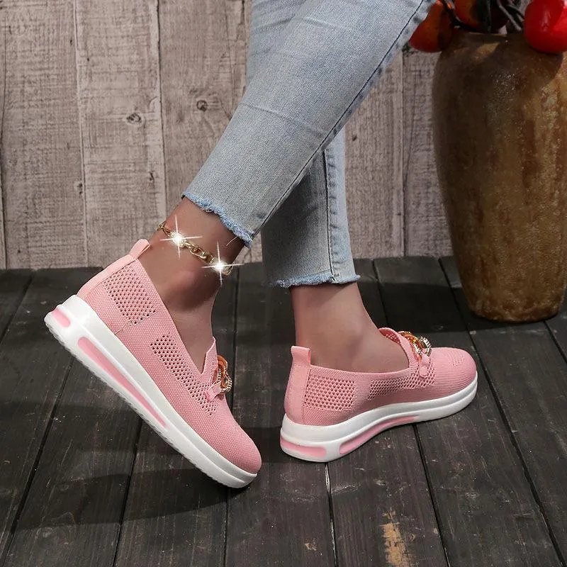Slip On Mesh solid round head chain Orthopedic Walking Shoes