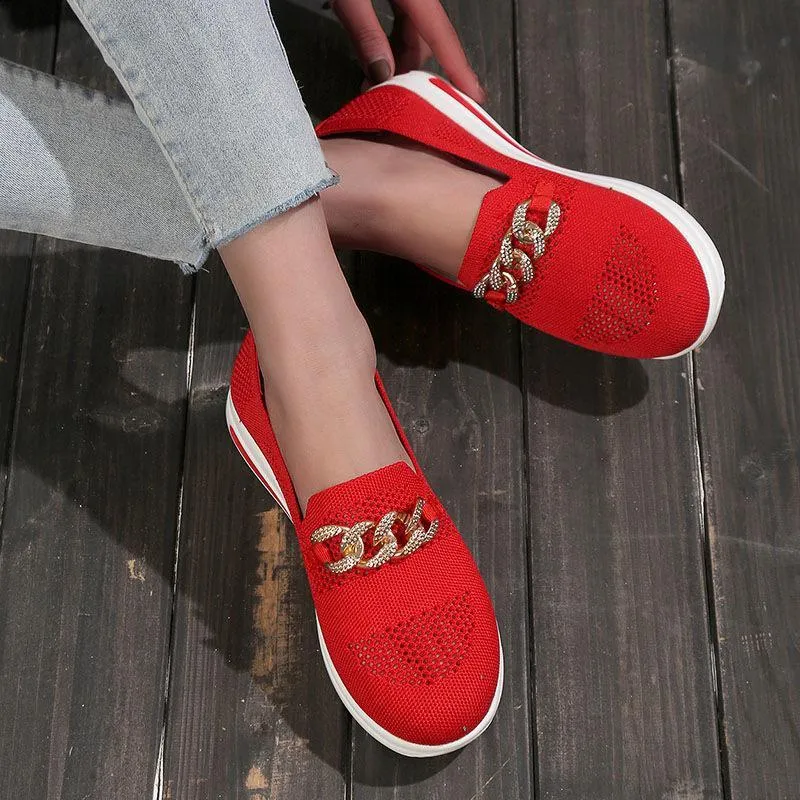 Slip On Mesh solid round head chain Orthopedic Walking Shoes