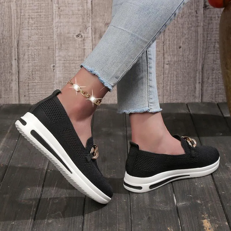 Slip On Mesh solid round head chain Orthopedic Walking Shoes