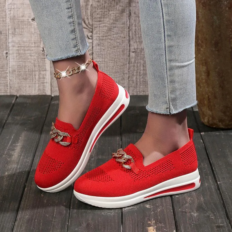 Slip On Mesh solid round head chain Orthopedic Walking Shoes