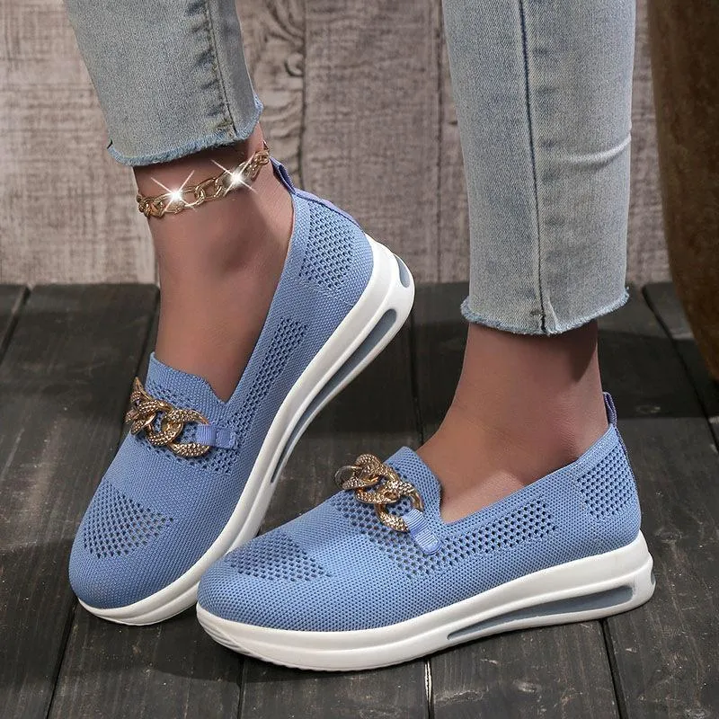 Slip On Mesh solid round head chain Orthopedic Walking Shoes