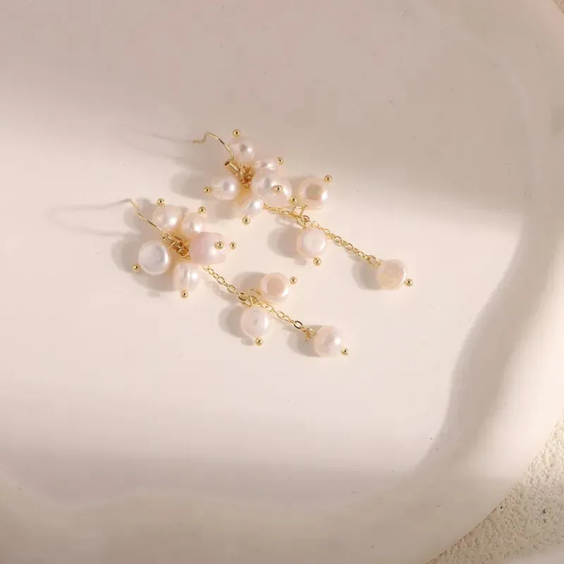 Trendy Asymmetrical Freshwater Pearl Tassel Earrings