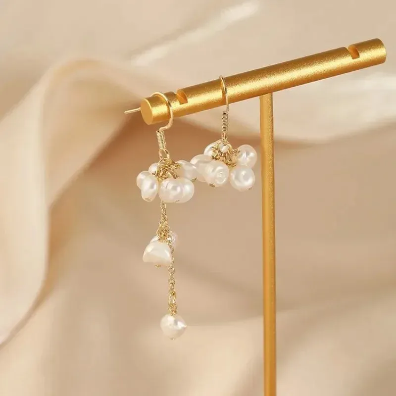 Trendy Asymmetrical Freshwater Pearl Tassel Earrings
