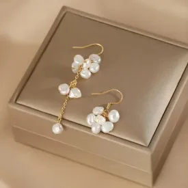 Trendy Asymmetrical Freshwater Pearl Tassel Earrings