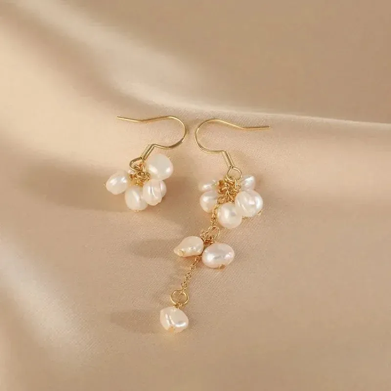 Trendy Asymmetrical Freshwater Pearl Tassel Earrings