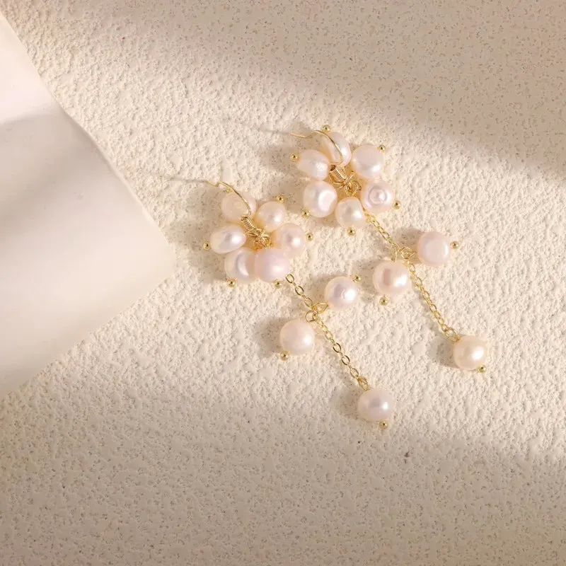 Trendy Asymmetrical Freshwater Pearl Tassel Earrings