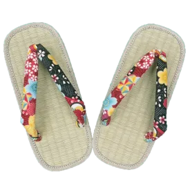 Woman's Tatami setta sandals : Black and Red Flowers
