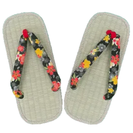 Woman's Tatami setta sandals : Black Flowers